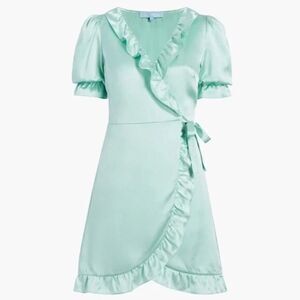 Hill House Home The Nima Silk Wrap Mini Dress Women's S Mint Green Ruffle EUC